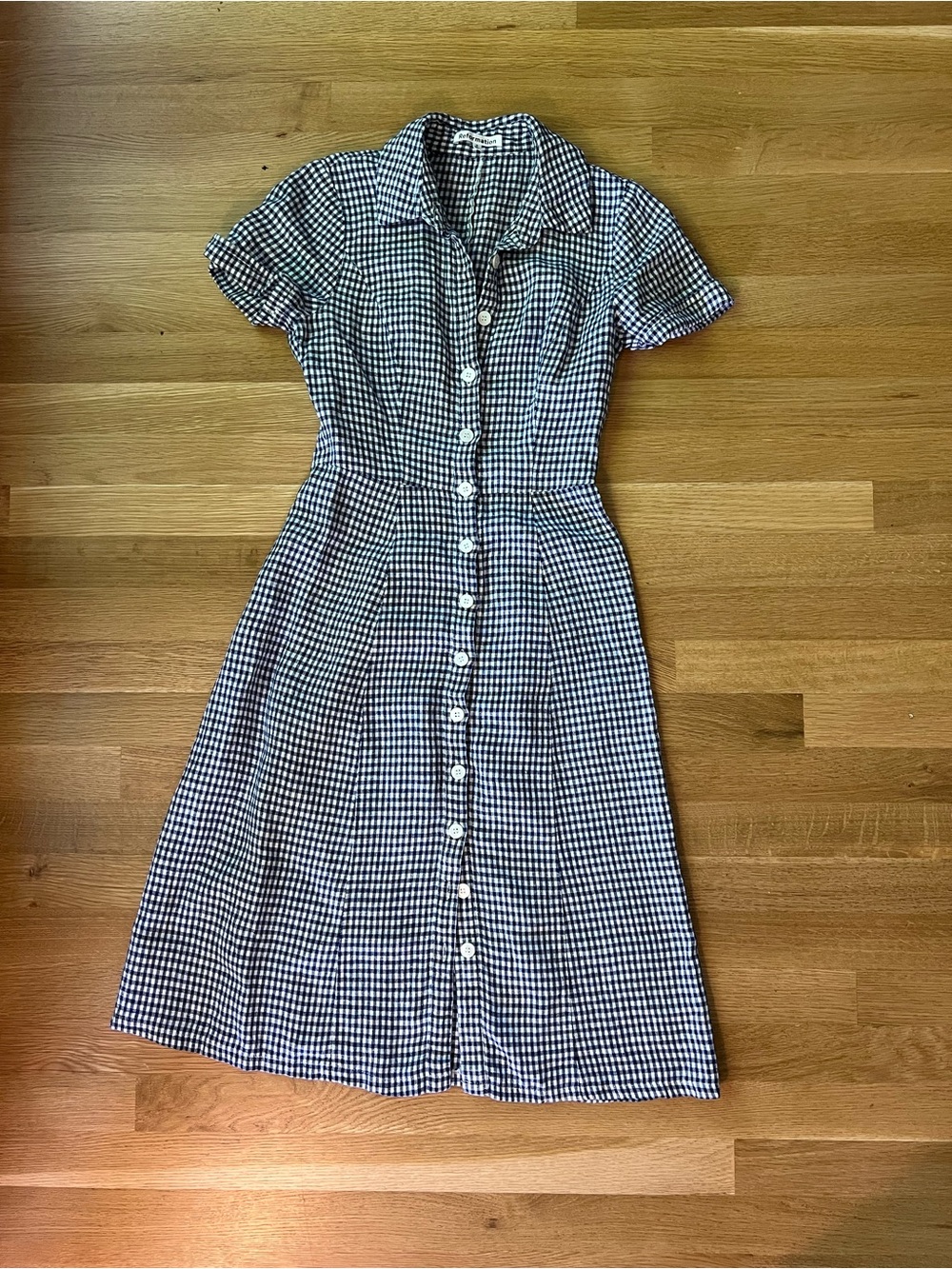 Reformation Marianne Gingham Midi Dress Navy White Size 0 Like New - Picture 4 of 6